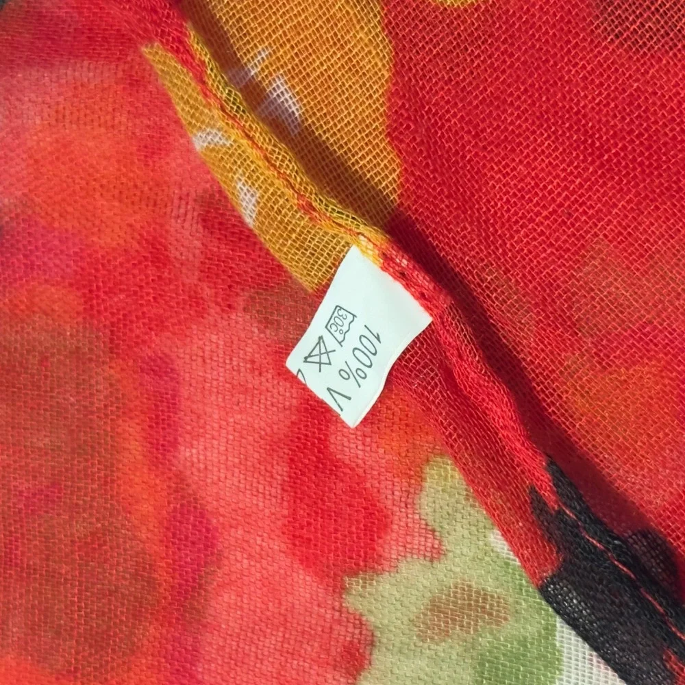 Unbranded Red Floral Viscose Lightweight Rectangular Scarf Boho Accessory